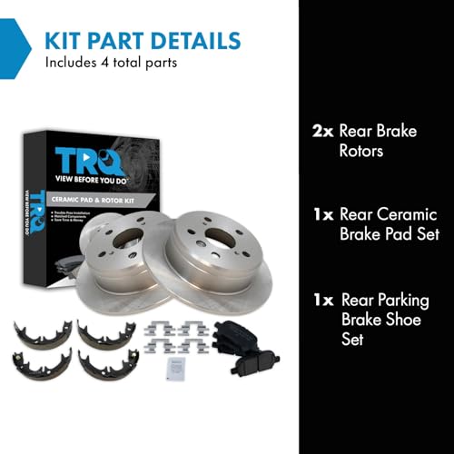 Image of TRQ Rear Brake Pad and Rotor Set Ceramic Parking Brake Shoe Compatible with 2000-2001 Toyota Camry 1999-2003 Solara
