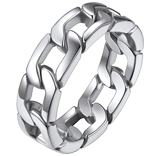 Bague maillons cubains en acier inoxydable durable avec boîte cadeau haut de gamme