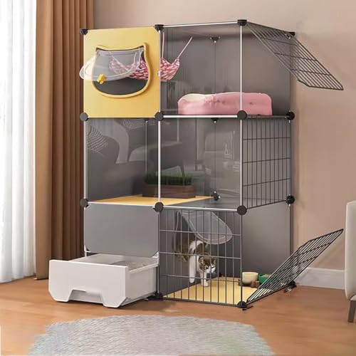 Grand parc pour chat cages d'intérieur avec bac à litière modulable