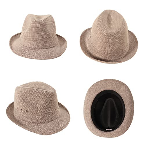 Ultrafun 4 Pack Men Women Short Brim Fedora Hats Breathable Manhattan Structured Summer Gangster Trilby Hat（Medium,4Pack-Multicolor 1 #TOP3
