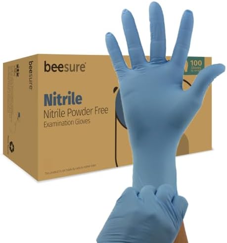 BeeSure BE1117 Nitrile Powder Free Exam Gloves, Medium (Pack of 100),Strips