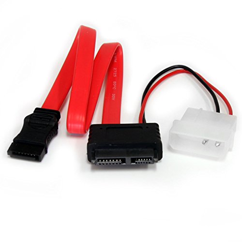 StarTech.com SLSATAF12   Cable Adaptador SATA Slimline a SATA con alimentación LP4 Molex, 30 cm, Rojo