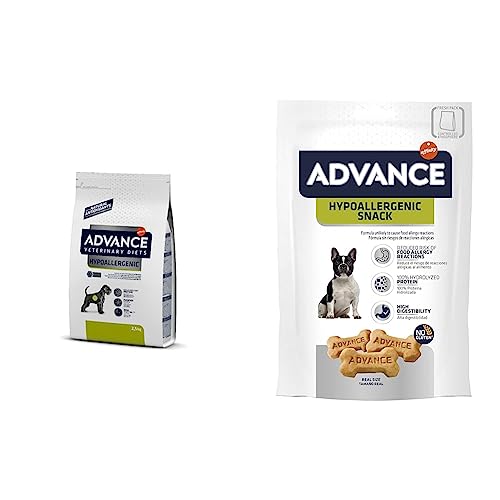 Advance Perro Veterinary Diet Hypoallergenic 2,5kg & Snacks Hypoallergenic - Galletas para Perros - Pack De 7 x 150 g - Total 1,05 kg