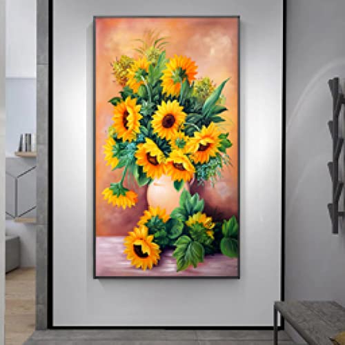 Affiche paysage tournesol abstrait doré pour décoration salon contemporain