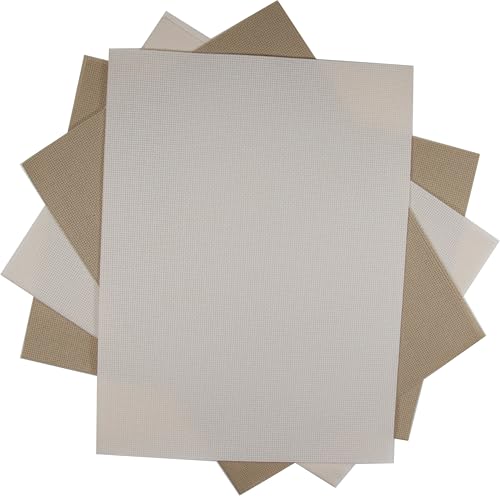Image of KCS 4 /6 pc of 12 inch x 18 inch 30cmx45cm 16CT Counted Cotton Aida Cloth Cross Stitch Fabric (Ecru+Khaki, 4 pc)