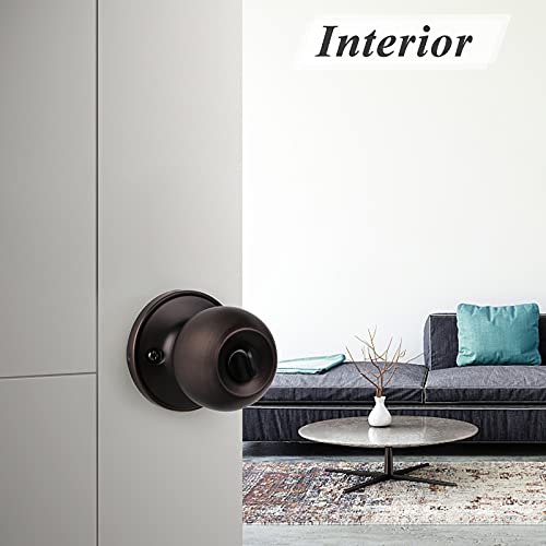 Probrico Door Knob With Lock, 1 Pack Interior Exterior Door Knobs Oil Rubbed Bronze Finish, Entry Entrance Keyed Door Lock With Keys, Round Ball Knobs For Standard Doors #TOP5