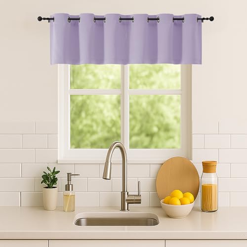 Image of Simplebrand Lilac Window Valance for Kitchen 14 Inches Long 2 Panels Set, Room Darkening Valance Curtains for Living Room, Grommet Short Privacy Kitchen Curtains for Bedroom Kids Room, 40Wx14L