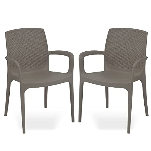 Image of Supreme Texas Heavy Duty Armrest Plastic Chair for Home, Garden, Office, Indoor /Outdoor Use|Color: Champagne; Set of 2