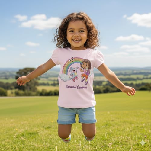 Image of Dora The Explorer Toddler Girls T-Shirt - Short Sleeve Tee with Boots, Butterflies & Rainbows - Nickelodeon Sizes 2T-5T