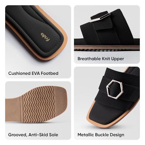 Image of Frido Women's Comfort Flat Sandals | Ethnic Style Slip-On | Super Soft Cushioned Sole, Padded Knit Upper, Breathable & Anti-Skid Zero-Drop | Available in Comfort Flat & Ethnic Kolhapuri style