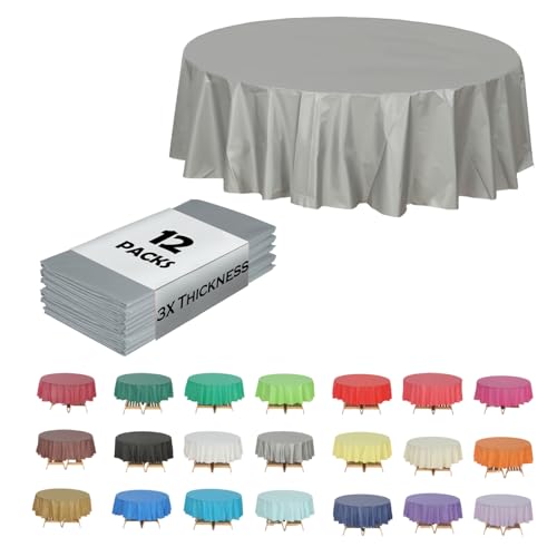 Evershine (12-Pack Heavy Duty Plastic Table Covers Tablecloth (Reusable) (Round 84