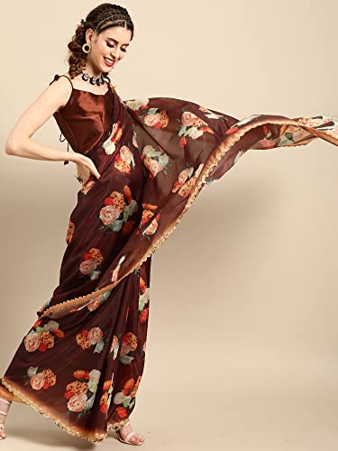 Image of AKHILAM Women's Organza Knit Embellished Saree with Unstitched Blouse Piece (FF0ROMFLO4 Parent)