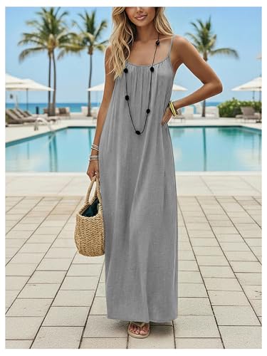 Image of SHENHE Women's Open Back Spaghetti Strap Beach Maxi Dress Loose Flowy Vacation Sundress
