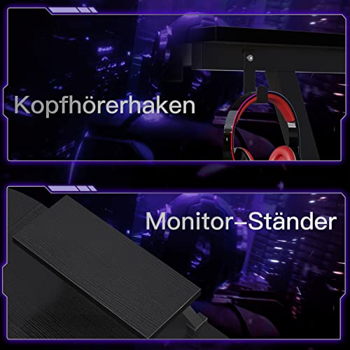 ODK Gaming Tisch, Gaming Schreibtisch Eckschreibtisch für Gamer, Schreibtisch L Form mit Monitorständer für Büro (Schwarz, 127 x 127 cm) – Bild 5