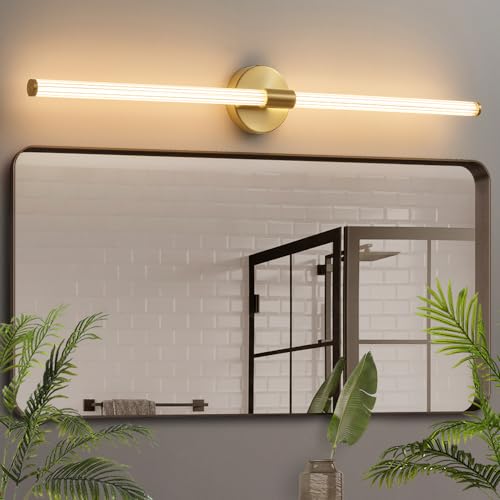 Gednbo Dimmable LED Bathroom Vanity Lights Hardwired 360° Full Lighting Bathroom Light Fixtures Over Mirror Vanity Light Bar Modern Wall Sconce Warm Light for Bedroom Living Room - Gold, 39 inch