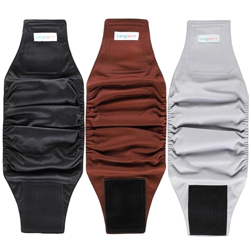 Image of Langsprit Male Belly Bands for Dogs (Pack of 3) - High Absorbing Dog Wraps Male Washable - Reusable Dog Diapers (Black,Gray,Coffee, X-Small)