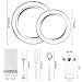 WDF 175PCS Silver Plastic Plates - Disposable Christams Plates Dinnerwar 25guest Plastic Dinnerware Ideal for Birthday/Party/Wedding
