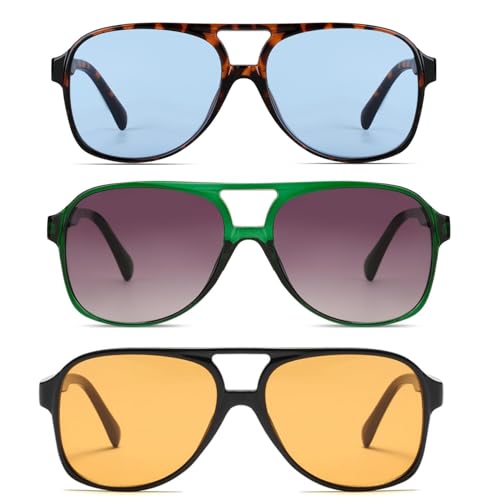 Image of Freckles Mark Vintage Retro 70s Sunglasses for Women Men Classic Large Square Aviator Trendy Glasses
