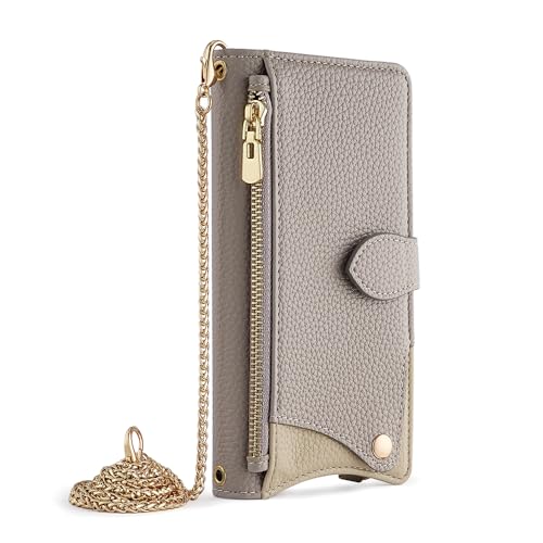 Rfvzubemok Compatible con Realme C21Y / C25Y Kickstand Funda Protectora con Cremallera y cordón para Cartera Gray