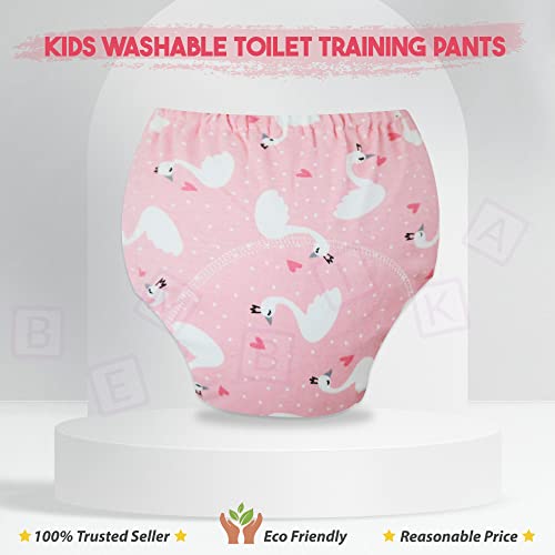 Image of Bembika Baby Training Pant - Soft Cotton, Reusable, and Leak-Resistant Potty Training Pants for Kids Padded Underwear for Babies to Support a Smooth Diaper Free Transition (M Size For 12-18 Months Pink Swan Theme)
