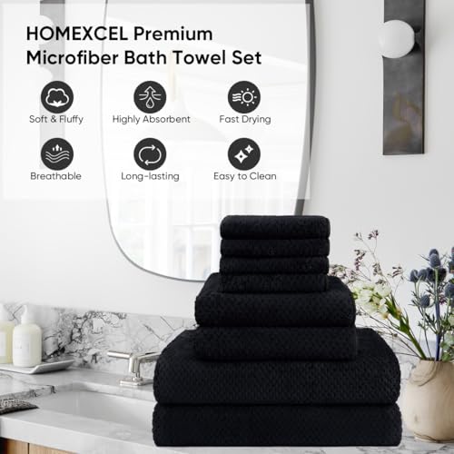 HOMEXCEL 8 Piece Bath Towel Set, Microfiber Bathroom Towel - 2 Bath Towels, 2 Hand Towels, and 4 Wash Cloths, Super Soft, Highly Absorbent Towels for Bathroom, Gym, Hotel, and Spa (Black) - Image 6