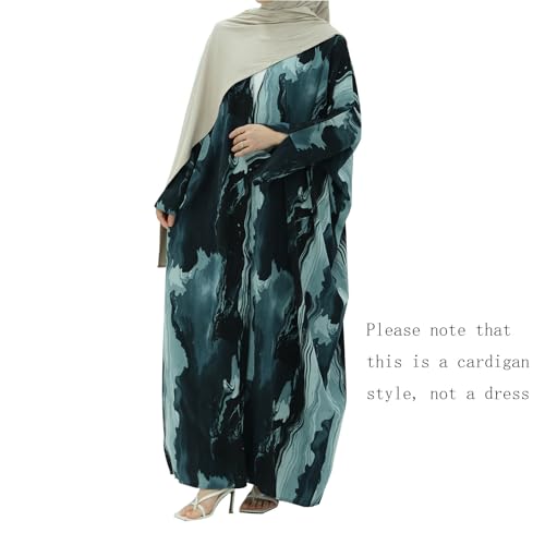 Image of Muslim Prayer Cardigan Tie-dye Printed Abaya Maxi Robe for Women | Tie-dye, Open front, Satin Fabric