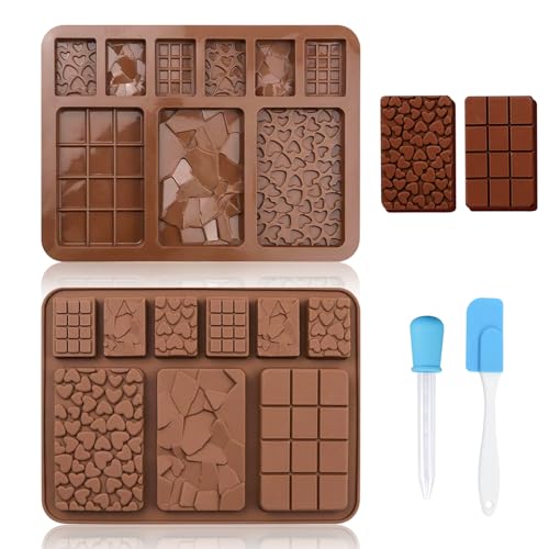 TAIHOBO Molde Silicona de Chocolate Profundo, 2 Piezas Moldes Silicona de Chocolate Antiadherente, Fácil de Desmoldar, con Pajitas y Espátula, para Hacer Gofres Caramelos Gelatina Pastel