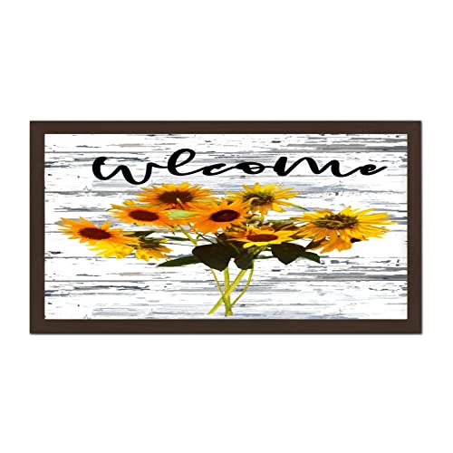 Décoration murale rétro Welcome en bois noble encadré pour intérieur élégant