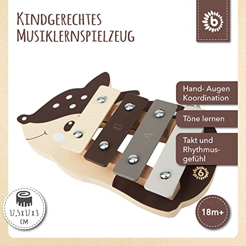 Bieco Kinder Xylophon in REH-Design | Musikinstrument für Kinder ab 1 Jahr | Süßes Musikspielzeug Baby | Glockenspiel mit Schlägel | Xylophon für 1-Jährige | Baby Musikinstrument