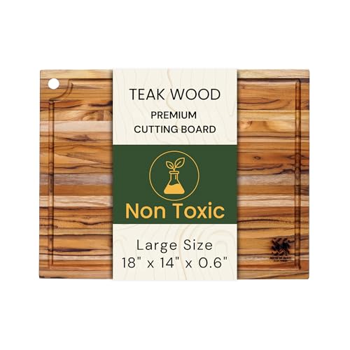 Tabla de cortar rectangular de madera de teca 45.5x35.5x1.4 cm miniatura 1