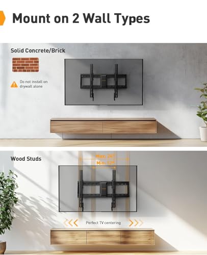 Perlegear TV Wandhalterung, Neigbare Fernseher Halterung für 37-82 Zoll Flach & Curved LED/LCD/OLED/Plasma Fernseher, Max VESA 600 x 400 mm, 60 kg Kapazität, mit verstellbaren Zugschnüren – Bild 7