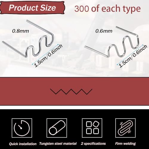 Image of Serplex 600Pcs Plastic Welding Staples Set with 2 Types Hot Staples 0.6mm 0.8mm Wave Hot Staple Welding Supplies for Welder Gun to All Plastic Fix Repair Car Bumpers Cracks and Craft