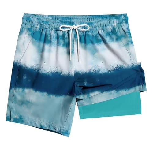 GIBZ Beach Shorts for Men Tie-Dye Stripe 2 in 1 Quick Dry Swim Trunks with Compression Liner Pockets Swimming Shorts