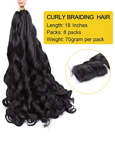 French Curl Braiding Hair 18 Inch - 8 Packs French Curly Braiding Hair Pre Stretched For Knotless Box Braids Spanish Curly Braiding Hair With Curly Ends French Braiding Hair Extensions(18 Inch,1B) #TOP3