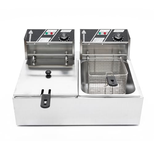 Electric Deep Fryer w/ 2 Baskets and Lids, 5000W 21.8L Electric Fryer Stainless Steel Temperature Control, Commercial Double Fryer, Countertop Kitchen Frying Machine Fried Chicken Sausages 22.8QT
