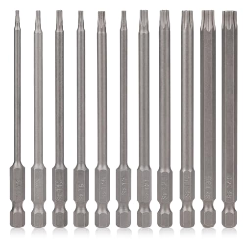 11 Pcs Torx Screwdriver Bit Sets 100mm T6-T40 S2 Steel Magnetic Star Torx Security Head Screwdriver Bits 1/4 inch Hex Shank Star Torx Security Head Screwdriver Bits