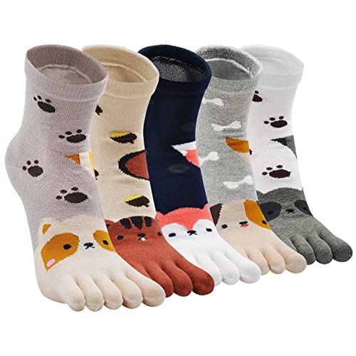 Chaussettes 5 doigts femme en coton à motif chat et chien taille 36-41