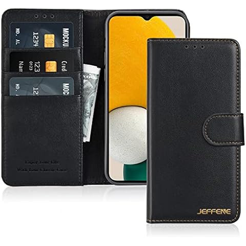 JEFFENE Wallet Case for Samsung Galaxy A13 5G(6.5"),Magnetic Microfiber Leather Folding Stand Flip Folio Protective Cover with [Card Slots][RFID Blocking][Kickstand] TPU Shockproof,Black Cover