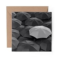 1 x Greeting Card BW - Yellow Umbrella Rain - Blank Birthday Celebration Anniversary #39534
