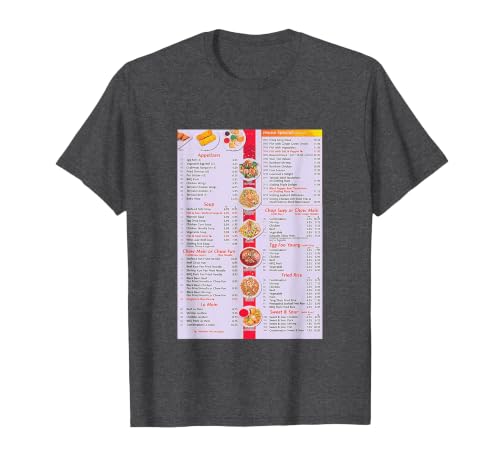 Chinese Food Menu T-Shirt, Men, Dark Heather Grey, 5X-Large