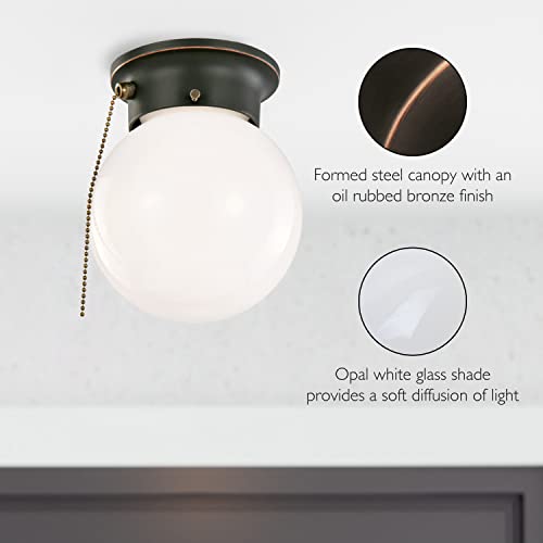 Design House 589275-Orb Traditional 1-Light Indoor Ceiling Flush Mount With Pull Chain Dimmable Globe Light Opal Glass For Bedroom Hallway Kitchen Dining Room Closet, Oil Rubbed Bronze #TOP1
