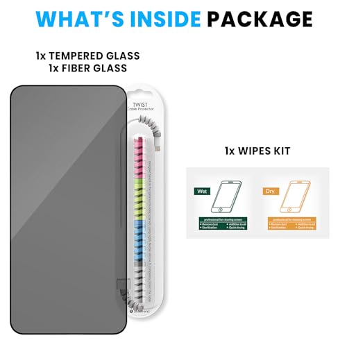 Image of ArmourPro Privacy Tempered Glass Compatible for Samsung Galaxy S23 and Samsung S22 (6.1 Inch) Edge to Edge Coverage with Easy Installation kit & Cable Protector | Black Anti-Spy Privacy Protection