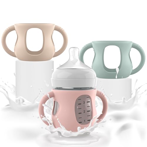 Image of 3PCS Philips Avent Glass Bottle Silicone Sleeves with Handles, Compatible with Philips Avent Glass Bottles 4 oz, Suitable for Avent Baby Bottles 4 oz, and Easy to Clean