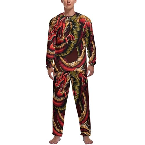 Pyjama homme Dragon Rouge ensemble haut bas manche longue coton