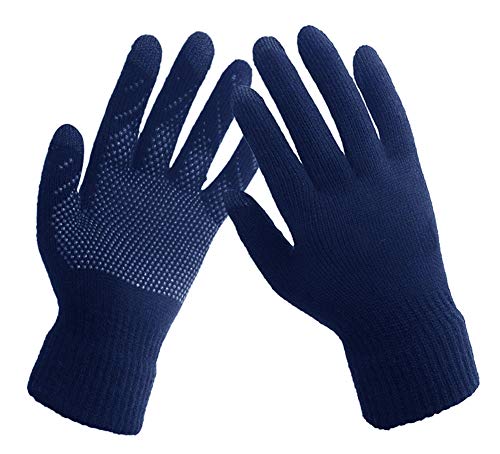 Hindawi Winter Gloves Hat Slouchy Beanie For Women Knit Warm Hats Skull Cap Touch Screen Mittens Navy #TOP4