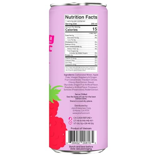 Image of Jans Sparkling Prebiotic Soda Beverage - Dragonfruit & Raspberry 8.4 Fl Oz (24-Pack) - Low Calorie, NO Added Sugar, Non-GMO Sparkling Fruit Beverage, Gut Health Support