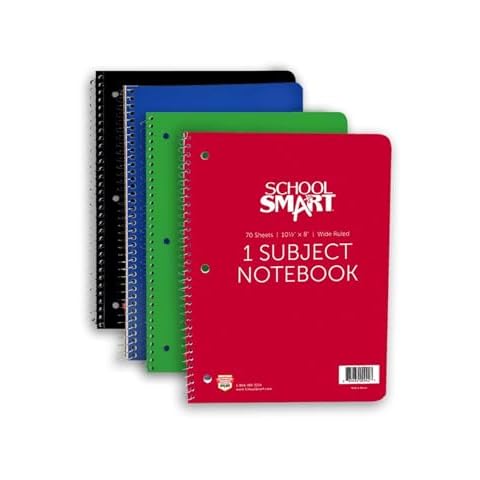 School Smart Spiral Wide Ruled Notebook, 8 x 10-1/2 Inches Cover