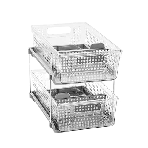 madesmart 2-Tier Organizer Multi-Purpose Slide-Out Storage with Handles and Dividers for Home and Bath, BPA Free, Pack of 1, Clear