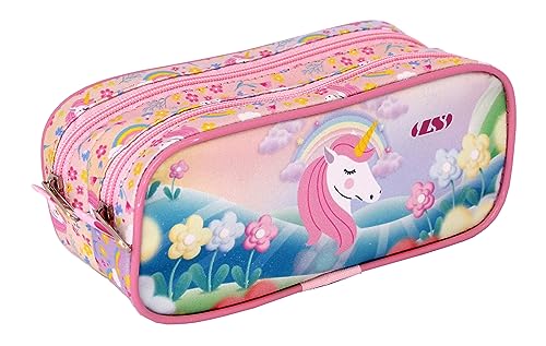 Estojo Infantil Duplo Unicórnio Rosa - EE1252
