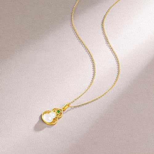 24K Gold Pendant Jade Gourd Charms Good Luck Jewelry Feng Shui Charm Natural White Jadeite Pendants Fortune Hetian Gemstone Wealth Healing Stone Protection Bead Lifetime Solid Gold Gifts for Women Men4